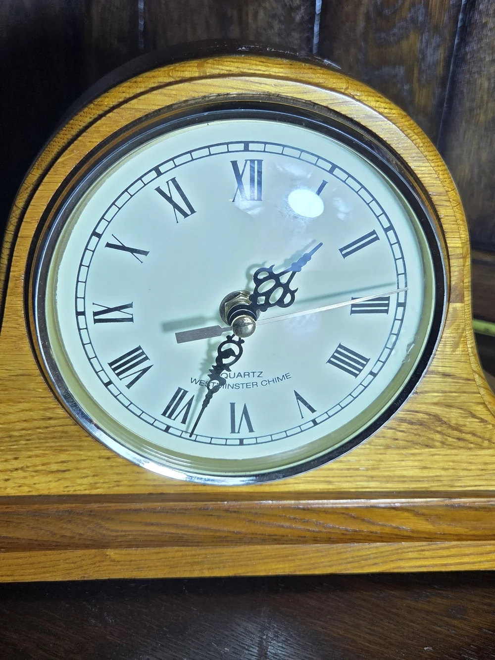 Timeless Wooden Mantel Clock in Oak Finish